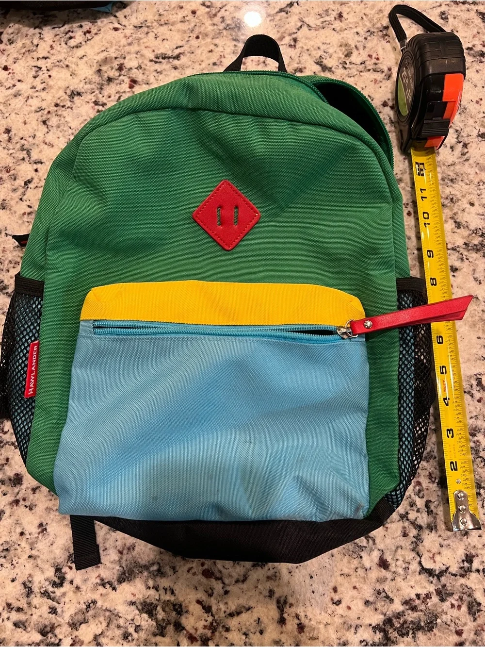(2) Kids Colorblock Backpack in Green & Teal with Light Blue Pocket